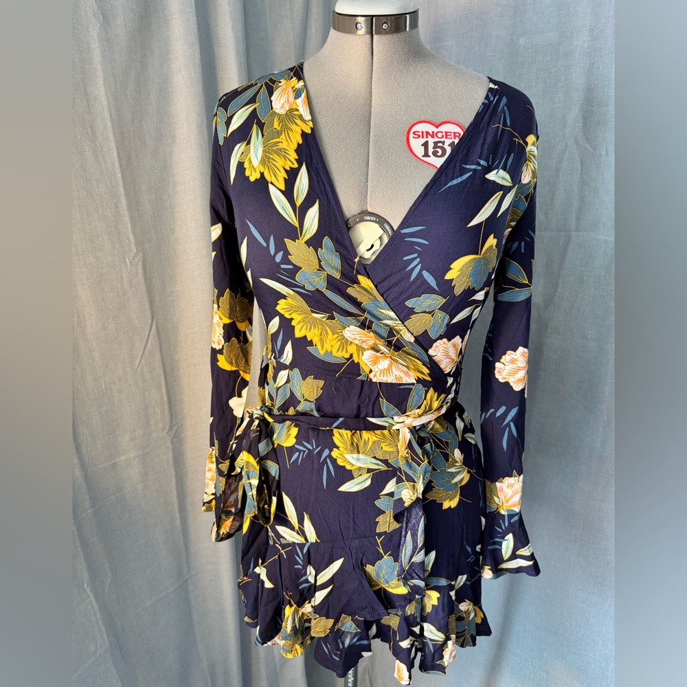 Parisian Works Navy and Yellow Floral Long Sleeve Dress